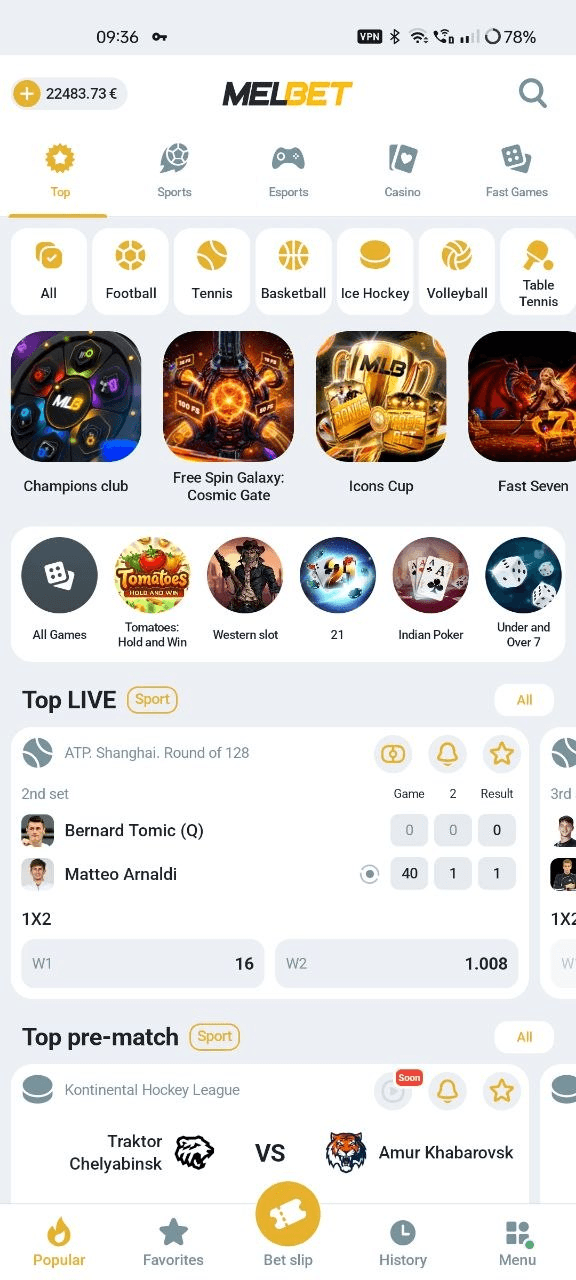 MelBet app – Homepage