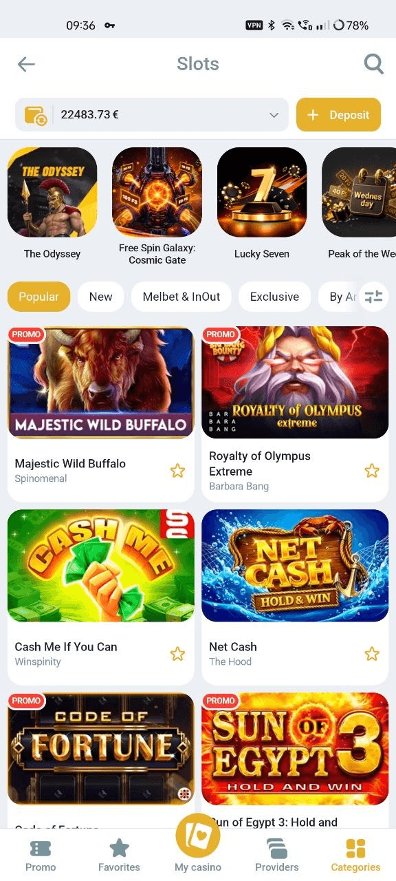 MelBet app – Slots categories