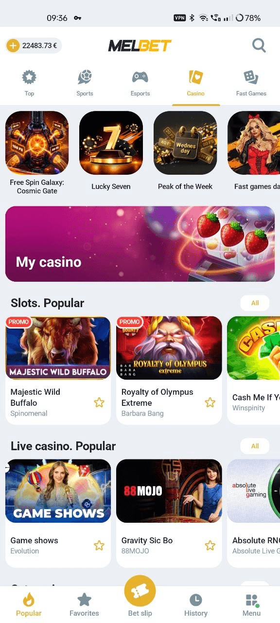 MelBet app – Casino